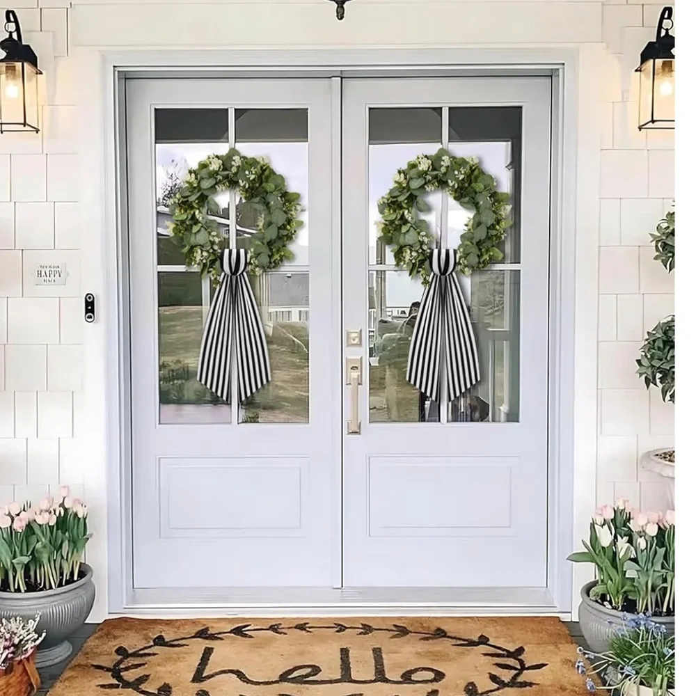 Boxwood Wreath Sash Garland Black White Striped